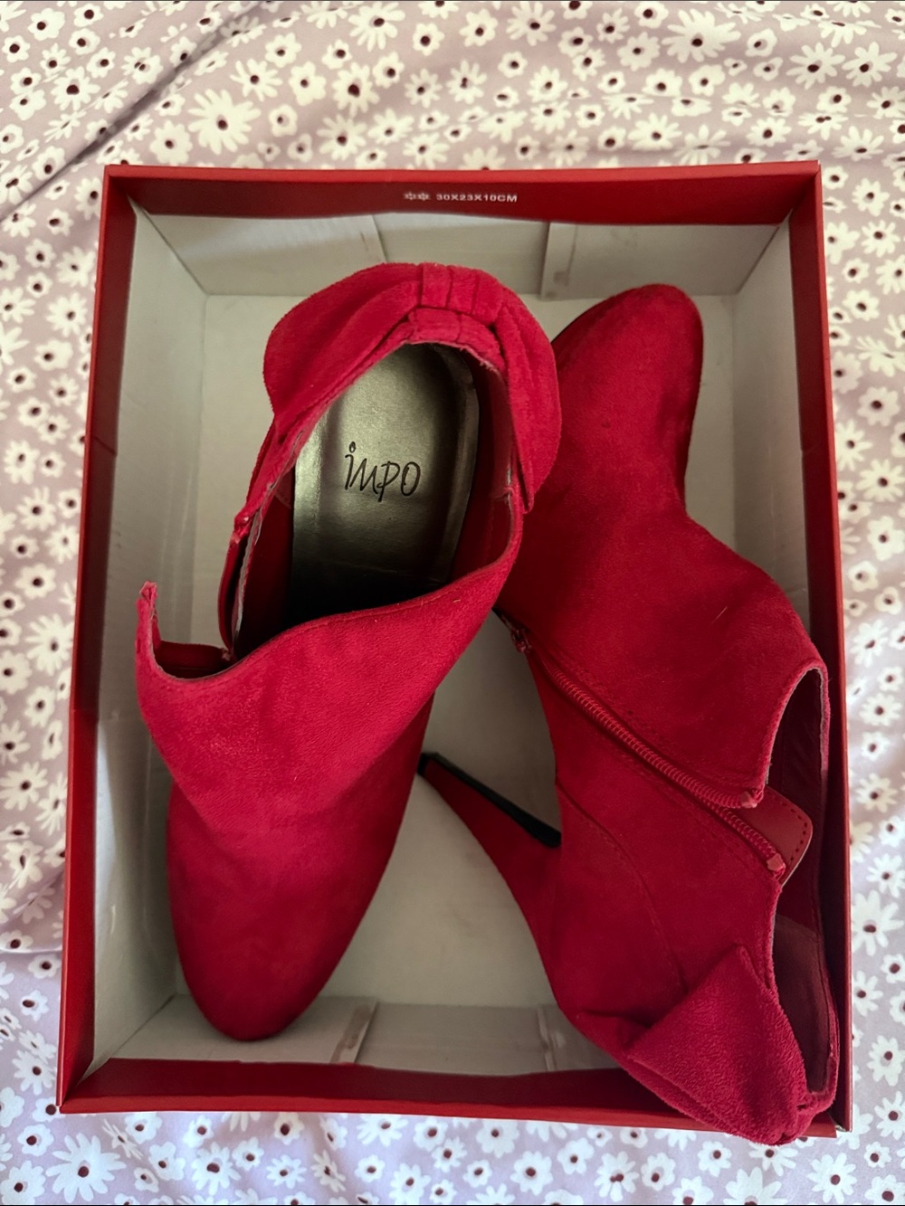 Impo Red Suede Pointed Ankle Booties with Side Zip